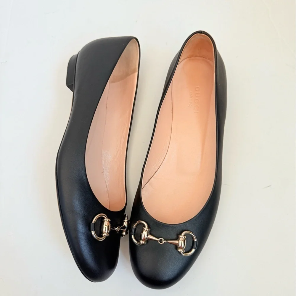 Gucci Horsebit Miro Soft Ballet Flats Black Leather Slip On Ballerina EU 37.5